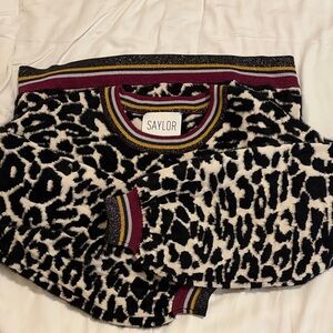 SAYLOR Black and White Animal Print Sweater with Stripes